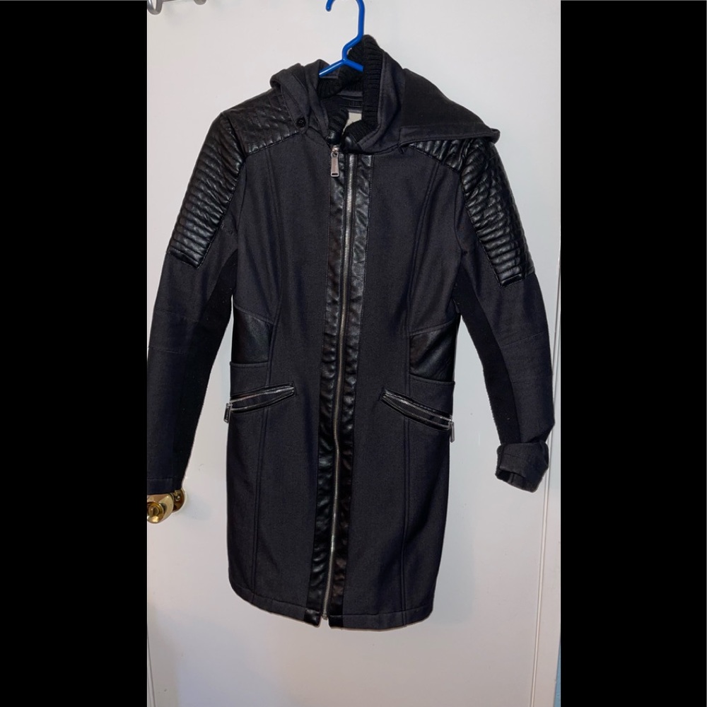 Black Long Coat with Removable Hood